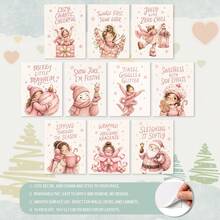10pcs Pink Christmas Aesthetic Stickers Set, Cute Winter Cartoon Girl Holiday Decals For Laptop Scrapbook Diary Gift Package Decor - 10Pcs - View 10
