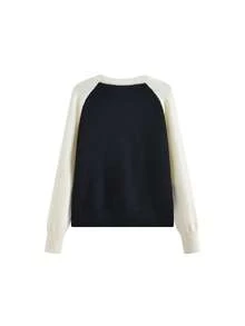 Korean Style Colorblock Knit Sweater For Women, Minimalist Loose Soft Flattering Casual Long Sleeve Base Layer Top - Black - View 5