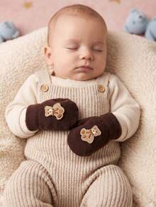 3 Pairs Embroidered Bear Cartoon Knitted Gloves For Boys, Full Finger, Candy Color, Thickened For Autumn/Winter - 3 Pairs - View 5
