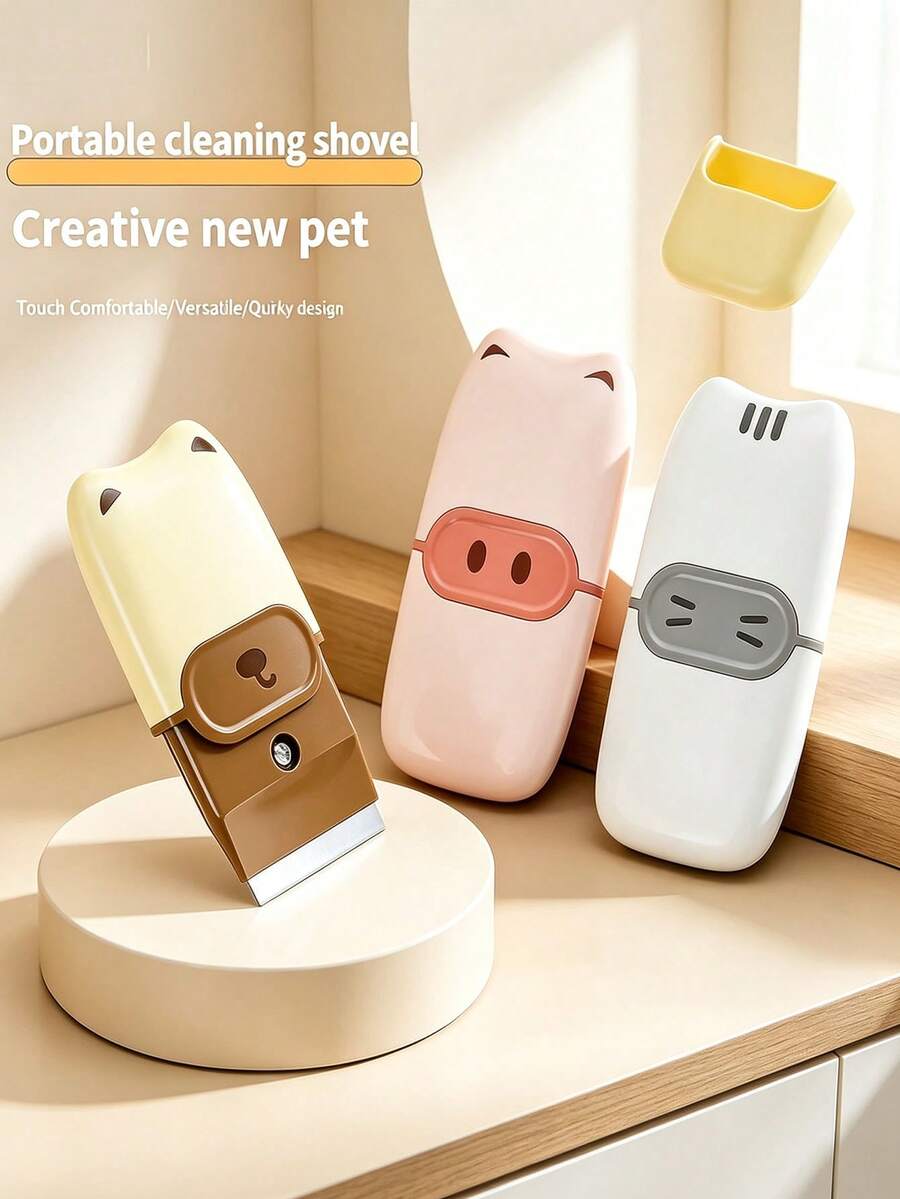 Portable Cleaning Scraper, Cute Animal Design, Cream And Brown, Multi-Functional Household Tool, Used For Removing Dirt And Glue