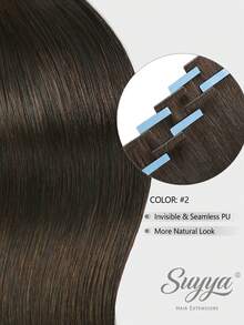 SUYYA 10pcs Dark Brown Seamless Invisible Hair Extensions Straight Human Hair Invisible Hair Patches - S2 - View 2
