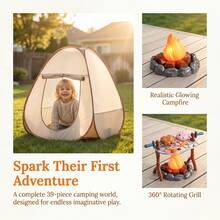 WPOXH X 39Pcs Campfire Camping Play Tent Set, Pretend BBQ Barbecue Grill Toy With Light Campfire, Indoor Outdoor Pretend Play Gift For Boys Girls - Yellow - View 2
