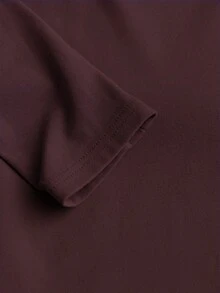 تيشيرت نسائي قطني بأكمام طويلة، أساسي قصير الخريف والشتاء - أحمر كستنائي - مشاهدة 5