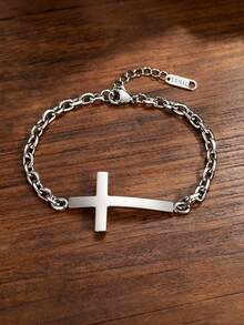 MONALLY Men's Stainless Steel Minimalist Cross Bracelet, Simple Horizontal Cross Chain Wrist Accessory, Religious Faith Jewelry Gift, Suitable For Men, Boys, Husbands - Chain Bracelet - View 4