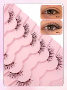 Asiteo 7 Pairs Half Lashes-Reusable, Natural Slender Crossed Eyecorner Lashes, ,Eye Tail Elongation,Clear Band Fake Lashes ,For Daily Wear And Commuting And Wedding And Travel ,Christmas, - Black - View 2