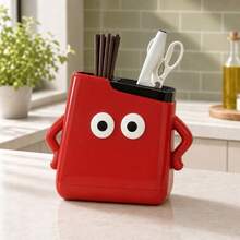 1pc Cute Cartoon Face Knife Holder, Multi‑Slots Knife Organizer With Built‑In Chopstick Holder & Pull‑Out Drip Tray, Space‑Saving Kitchen Countertop Storage Rack - View 5