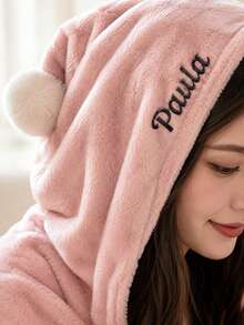 1 buah Selimut Berkerudung Bordir Kustom, Bordir Teks Personalisasi Gaya Bohemian dengan Dekorasi Pom Pom, Tersedia 5 Warna, Dekorasi Sofa Tunggal di Kamar Tidur Rumah, Hadiah Liburan yang Bermakna untuk Anggota Keluarga - MultiWarna - View 4