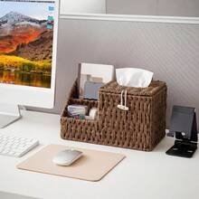 Handwoven Decorative Cube Tissue Box Organizer, Tissue Box Cover With Storage, Wicker Paper Rope Square Tissue Box Holder - View 3