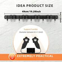 Heavy-Duty Stainless Steel Wall-Mounted Garden Tool Organizer- Powder-Coated Rust-Resistant Utility Shelf for Garage, Kitchen& Outdoor- Space-Saving Set of Two Enhanced Holders, Slip-Resistant Design Featuring Four Racks And Five Hooks - 2 Stk. 5 Haken & 4 Clips Schwarz - Übersicht 6