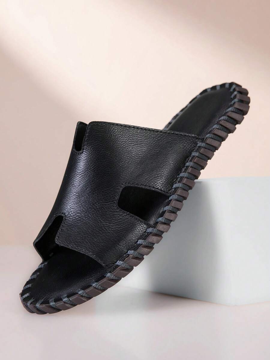 Men's Vintage Fashion Business Outdoor Sandals, 39-48 Size Microfiber Leather, Non-Slip Vacation Beach Versatile Sandals - Black - View 1