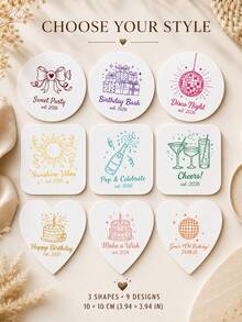 Personalized Name And Year Coaster, Custom Text Drink Coaster With Line Art Party Design, Custom Beverage Coaster, Birthday Party Table Decor, Celebration Drink Mat, Coffee Coaster, Birthday Gift For Friends, Family, Party Hosts And Guests. - Multicolor - View 6