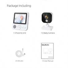 1pc Baby Monitor Camera, 2.8-Inch Rechargeable Screen, Two-Way Talk, Temperature Monitoring With High/Low Temperature Alarm, 8 Lullabies, Night Vision Baby Care Camera, Includes 2 Universal USB Data Cables - White - View 8