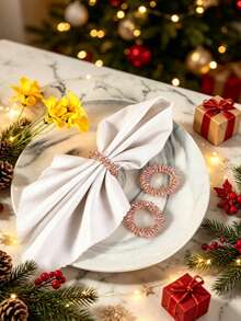 6pcs/1pc Rhinestone Beaded Napkin Rings, Sparkly Crystal Napkin Holder Rings, Elegant Table Decor Accessory For Wedding Banquet, Dinner Party, Holiday, Restaurant Home Table Setting Decoration - Grey - View 4
