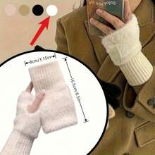 2pcs Women's Knitted Fingerless Gloves, Soft & Warm Half-Finger Winter Gloves, Suitable For Office, Study, Writing, Driving, Cycling, Open-Finger Design For Flexible Operation, Cold Weather Accessory - Multicolor - View 7