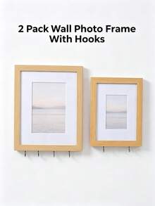 1pc Multifunctional Hanging Photo Frame With Metal Hook, Faux Wood Wall Key Storage Photo Frame, Suitable For Entryway, Living Room Wall Decor - Hanging - View 6