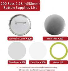 200 Sets (800 Pcs Total) 2.25 Button Maker Supplies, 58mm / 2.28 Inch Button Supplies Buttons Parts, 2.25 Inch Metal Blank Badge Parts With Blank Paper For Buttons Maker Machine Pin Maker - A - View 2
