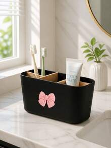 Makeup Storage Box With Bow Tie, Toothbrush And Toothpaste Storage Box, Desktop Shelf With Nordic Style Storage Box, Bathroom Toothbrush Holder, With Bamboo Divider, Electric Toothbrush Holder, Toothbrush And Toothbrush Storage Rack For Countertops - Multicolor - View 3