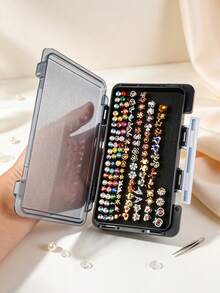 1Pc Clear Earring Display Storage Box, Minimalist Jewelry Storage Box, Dust-Proof Anti-Scratch Nail Art Accessories Organizer, Multi-Use Portable Storage Holder, For Travel, Vacation, Daily Vanity & Dorm, Ideal Holiday Birthday Gift For Women & Girls - Multicolor - View 1