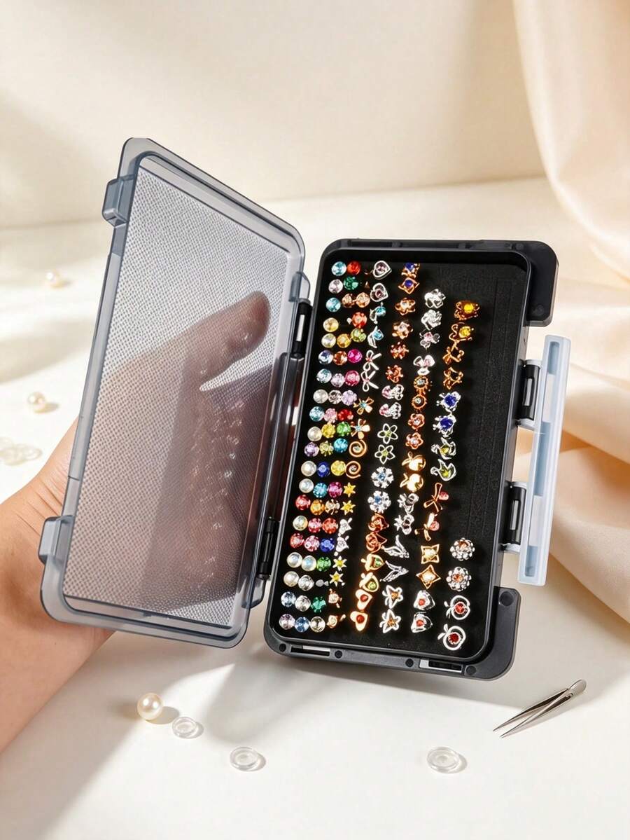 1Pc Clear Earring Display Storage Box, Minimalist Jewelry Storage Box, Dust-Proof Anti-Scratch Nail Art Accessories Organizer, Multi-Use Portable Storage Holder, For Travel, Vacation, Daily Vanity & Dorm, Ideal Holiday Birthday Gift For Women & Girls - Multicolor - View 1