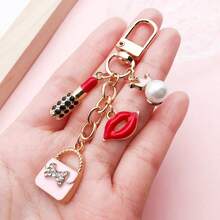 2pcs/Set (Chain + Clip) New Women's Fashion Creative Phone Lanyard Outdoor Travel Fashion Decoration Bag Charm Key Chain Jewelry Accessory Pendant Phone Strap Gift - Scented Lipstick - View 2