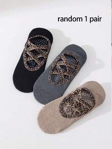 1/3 Pairs Women's Ballet Style Leopard Print Criss-Cross Strap Non-Slip Pilates Yoga Sports Socks - Multicolor - View 5