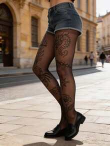 1 Pair Plus Size Women's Gothic Style Shaping Tights/Pantyhose, Unique Design - Multicolor - View 5