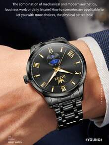 OLEVS 3638 Men Watch Original Quartz Watch Stainless Steel Waterproof Luminous Large Dial Day Date Watches Luxury Men Box Reloi - Black - View 3