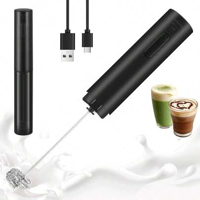 1 Stück aufladbarer tragbarer elektrischer Milchaufschäumer mit Staubschutzabdeckung, 3 Geschwindigkeitsstufen, 500mAh, 304 Edelstahl-Rührkopf, geeignet für Eier, Milch, Kaffee, Latte, Cappuccino, heiße Schokolade und Proteinpulver-Getränke, Mini-Mixer, ideales Geschenk