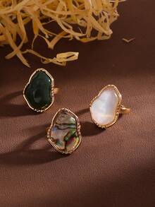 1pc Abalone Shell White Shell Minimalist Metal Elegant Personalized Ring For Women Daily Wear - Geometric Shape - View 5