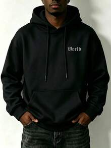 1pc Men's Plus Size Loose Oversize Fit Vintage World1997 Portrait Eye Graphic Hoodie | Exquisite Craftsmanship | With Front Kangaroo Pocket | Fashion Casual | Autumn/Winter Essential | Versatile And Easy To Match, Showcasing Your Style - Black - View 2