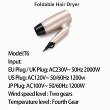 Hair Dryer Foldable High-Power Hair Dryer With Strong Airflow. Features 2 Wind Speeds And 4 Heat Settings For Fast Hair Drying And Styling. Built-In Auto Overheat Shut-Off Protection, Comes With Detachable Nozzle. Ideal For Home And Travel Use. - Rose Gold - View 2