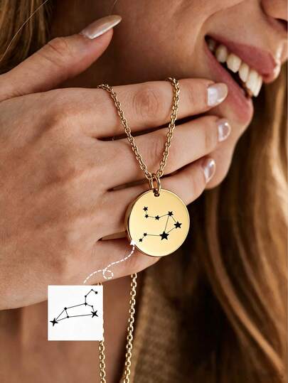 1 pieza Collar personalizado con órbita de constelación del zodiaco, patrón del zodiaco grabable, colgante redondo de lujo, joyería de regalo de cumpleaños, cadena de clavícula de acero inoxidable con diseño de animal lindo, regalo para mujeres, regalo conmemorativo del Día de la Madre, regalo conmemorativo de aniversario de pareja, joyería de acero inoxidable de lujo para mujeres, regalo personalizado, regalo de cumpleaños, regalo de temporada de graduación, regalo de viaje, regalo del Día de la Madre, regalo de accesorio de Pascua