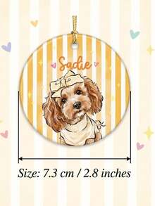 Personalized Pet Portrait Ceramic Ornament: Dog Cat Photo Striped Ornament, Cute Ornament Gift For Pet Owner, Pet Memorial Gift, Christmas Photo Ornament - White - View 9