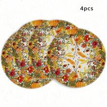 1/4/6pcs Autumn Collection Colorful Wildflower Pumpkin Hand-Painted Pattern Placemats, Suitable For Home Kitchen, Made Of Polyester Fiber, Kitchen Table Decoration, And Party Scene Decoration - Multicolor - View 12