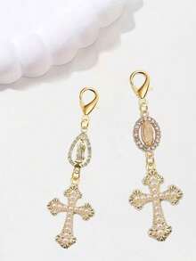 Christian Charm Keychain With Religious Cross, Pearl And Diamond Pendant - Cross Keychain, Bag Charm, Cross Pendant, Decorative Wallet, Backpack, Earphone Case, Luggage And Car Accessories - Single Accessory With Pearl, Diamond And Romantic Elements - Multicolor - View 8