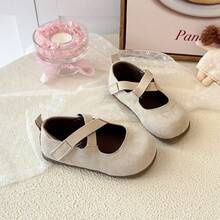 Faux Suede Cross Elastic Strap Girls Shoes, Flat Bottom Vintage Princess Ballet Shoes, Spring/Autumn - Apricot - View 1