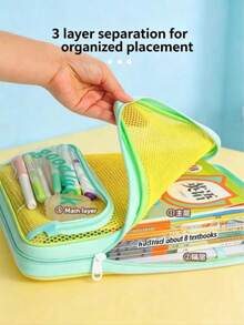 Candy Color Mesh File Bag, Portable Handheld Document Storage Bag, Student School Stationery Organizer - Single Piece - View 7