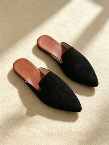 Women's Pointed Toe Flat Backless Slippers, Lightweight And Soft, Comfortable Insole, Non-Slip Sole, Suitable For Casual And Formal Occasions, Perfect For Office, Business And Daily Wear - Black - View 7