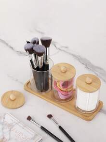 Set Penyimpanan Kamar Mandi Transparan 1/2/3/4 buah (Dengan Tutup dan Baki Bambu) – Wadah Penyimpanan Cotton Bud, Tusuk Benang Gigi, dan Bola Kapas – Cocok untuk Meja dan Wastafel Kamar Mandi - beraneka warna - View 11