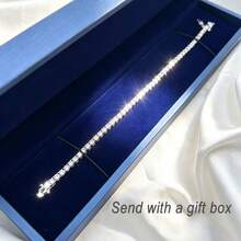 3mm Wide Luxury Sparkling Artificial Inlaid 9A Cubic Zirconia 925 Sterling Silver Rhodium Plated Tennis Bracelet, Classic Versatile - Silver - View 6