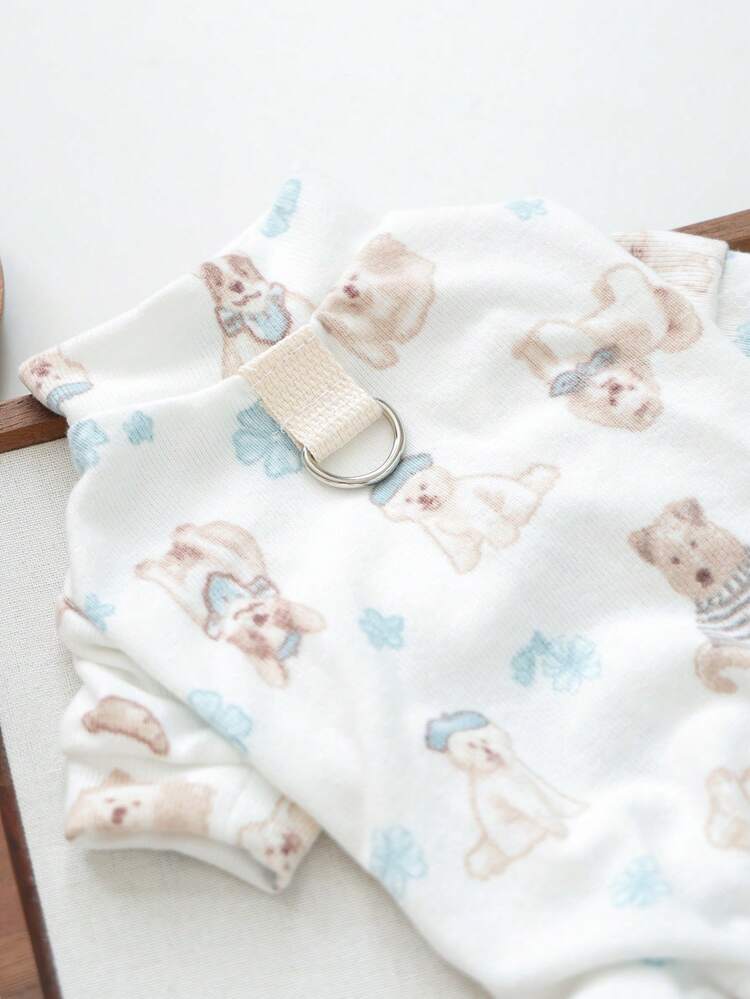 PETCIRCLE 1件寵物衣服 秋冬新款 小狗幼犬貓咪可愛軟綿親膚卡通圖案連身衣 舒適居家服 - Puppy - 彩色 - 查看 5