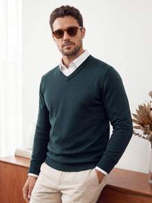 Men's Autumn/Winter Crew Neck Sweater, Stand Collar Business Commute Casual Knitwear, Comfortable For Banquet And Home Wear - Green - View 4
