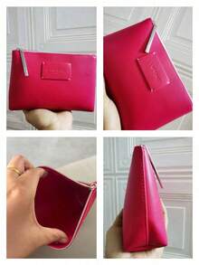 Lancôme Lancome Bright Pink Faux‑Leather Cosmetic Pouch With Brand Label, Multi‑Purpose Travel Makeup Storage Bag, Portable And Durable, For Personal Use And Gift Giving, LANCOME‑GIFT‑16 - Hot Pink - View 5