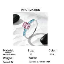 1件時尚橢圓形合成立方鋯石女款訂婚戒指，優雅婚禮飾品，適合四季配戴 - 粉色 - 查看 5