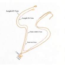 1pc New Classic Stainless Steel Letter Pendant Gold Multi-Layer Chain Necklace, Women's - Yellow Gold - View 2