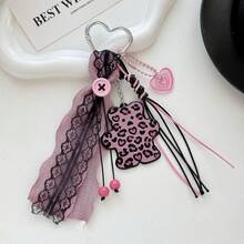 Gantungan Kunci Motif Leopard Beruang Renda Hati Gaya Retro Baddie untuk Tas Ransel dan Dompet, Aksesori Tas Tangan - MultiWarna - View 6
