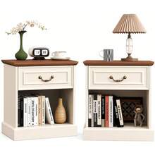 Nightstand Set Of 2 With Drawer And Open Shelf, Wooden Bed Side Table For Bedroom, Modern End Table Side Table For Living Room, Small Night Stand Set 2 Furniture For Small Spaces (Beige) - Beige - View 11