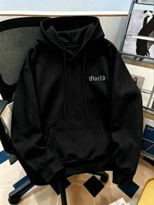 1pc Men's Plus Size Loose Oversize Fit Vintage World1997 Portrait Eye Graphic Hoodie | Exquisite Craftsmanship | With Front Kangaroo Pocket | Fashion Casual | Autumn/Winter Essential | Versatile And Easy To Match, Showcasing Your Style - Black - View 4