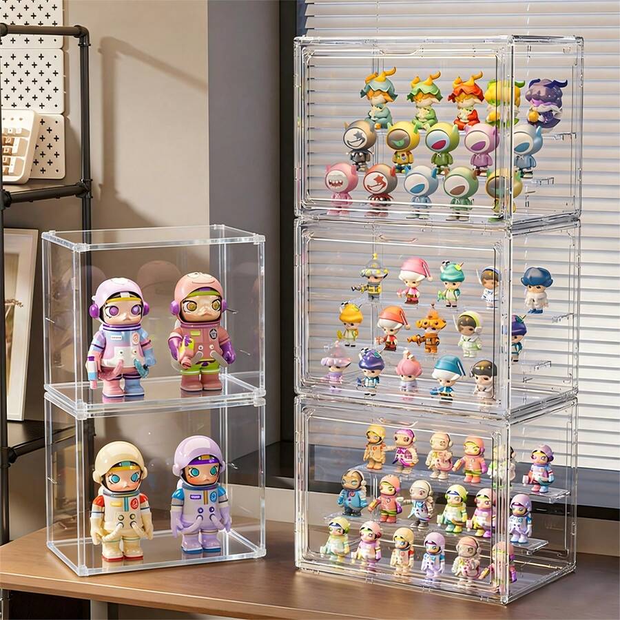 Lifevilion Clear Display Box Organizer Stackable With Magnetic Door Large Capacity Storage Box Purse Showcase For Makeup Book Collectibles