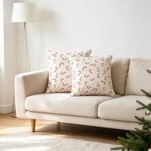 2PCS Christmas Pillowcase, White Base With Red Striped Candy Cane Pattern Decorative Cushion Cover, Winter Holiday Christmas Home Decor Pillowcase, Suitable For Sofa, Bedroom, Living Room Single Side Without Pillow Core - Multicolor - View 6